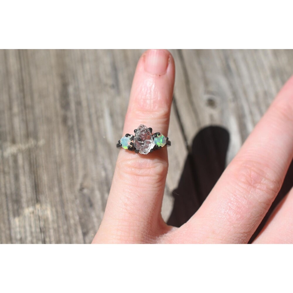 Engagement ring Opal ring, pear opal ring, natural opal, alternative diamond , j